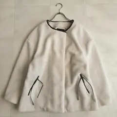 INDIVI インディヴィ 洗える ライト ボアジャケット ノーカラー 13号