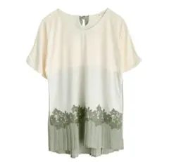 アクシーズファム【M】裾プリーツ切替PO 半袖 花柄 体型カバー フェミニン