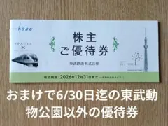 東武鉄道株主優待券　未使用＋おまけ　6/30日迄の優待券（東武動物公園以外）のサムネイル