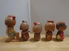​【昭和レトロ】創作こけし 5体セット 飛騨の里 わらべ 民芸品 まとめ売り