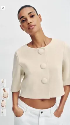 タグ付き　ZARA クロップド丈ニットカーディガン　エクリュ　出品8/18までのサムネイル