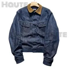 COMOLI ノンウォッシュ 襟レザー デニムジャケット レザーワークジャケット