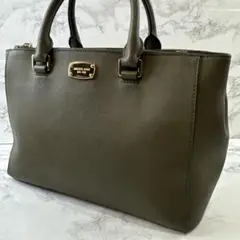 MICHAEL KORS マイケルコース 本革 レザー ハンドバッグ カーキ×金
