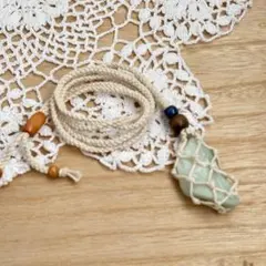 マクラメ　石包みネックレス　翡翠　② パワーストーン 天然石