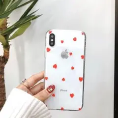 iPhoneX/XS 大人気スマホケース かわいい赤のハート柄 クリア
