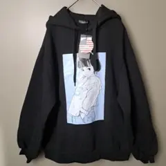 アニメプリント黒パーカー　トレーナー　トップス　M　レディース
