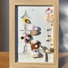 No.86 【クマCafe】シーグラスアート ペン/水彩 CedarAmber