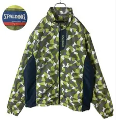 グッドデザイン古着グリーンマルチカラー幾何学総柄ナイロンブルゾンゆったりサイズ