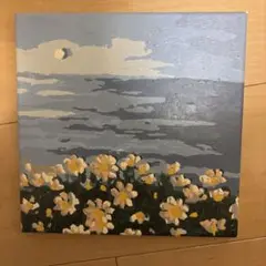 キャンバスアート 油絵 アクリル絵の具 海 空 マーガレット 花畑