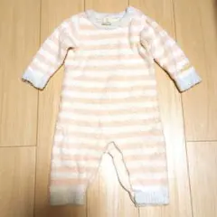 gelato pique フリースロンパース 白と薄いピンクストライプ80-90