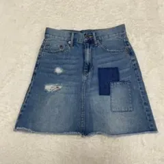 ブラウニースタンダード　デニム　ミニスカート　パッチワーク ダメージ加工 Mのサムネイル