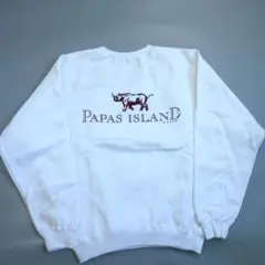 3464 美品 パパス Papas ロゴ スウェット トレーナー メンズ 白