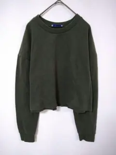 ザラ　クロップド丈薄手ニット　レディースL　カーキー色　カットソー