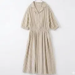 COLZA ハニーズ レトロ柄 開襟シャツワンピース M ストライプ 小花柄