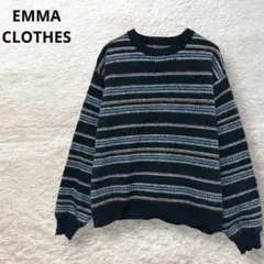 EMMA CLOTHES ニット セーター 長袖 ボーダー柄 ネイビー 洗える