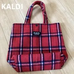１６２　　KALDI レッドチェック トートバッグ