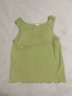 リブ編み タンクトップ ライトグリーン 夏 レディース パット付き 黄緑
