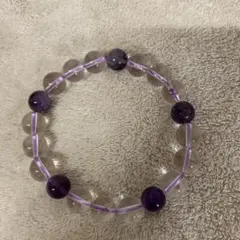 ハンドメイド　ブレスレット　パワーストーン　クリア　水晶　アメジスト　紫　18