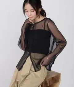 【forksy.】2WAY ニュアンス メロー ラメ シアートップス