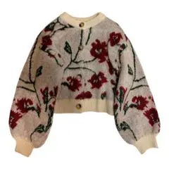 花柄ニットカーディガン クリーム色　【clear】