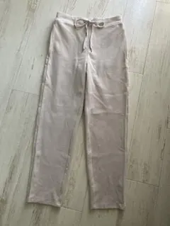 Bou jeloud ベージュ リブ編み ウエスト紐付き パンツ