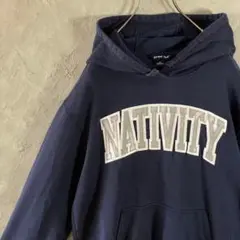 ヴィンテージ　パーカー　ビッグロゴ　太アーム　裏起毛　古着　ネイビー　M IW2