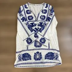 ZARA 刺繍 チュニック ホワイト ブルーのサムネイル