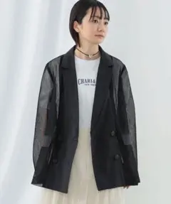 raybeams メッシュ4ボタンダブルジャケット　ブラック　0のサムネイル