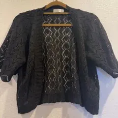 黒 レース編み 五部袖カーディガン ボレロ Mサイズ