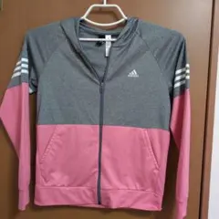 adidas　アディダス　フルジップパーカー　L ピンク✕グレー