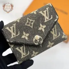 ルイヴィトン ジャガードデニム ヴィクトリーヌ コンパクトウォレット グレー