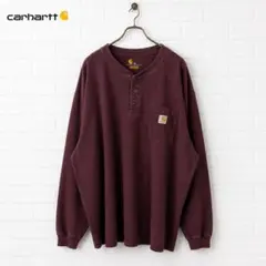 carhartt バーガンディ 2XL ヘンリーネック長袖カットソー