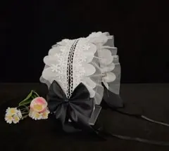ヘッドドレス レース リボン ロリータ クリップ付き コスプレ ヘッドバンド 黒
