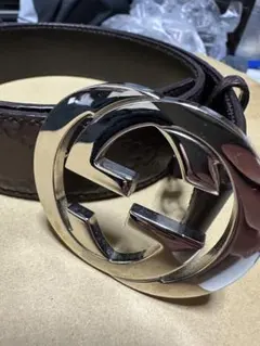 GUCCI ブラウンレザーベルト GGパターン