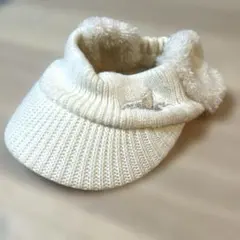 美品☆ゴルフ　バイザー付きニット帽 クリーム色　ボア　防寒