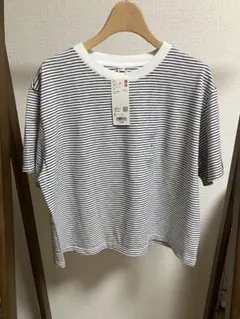 【新品未使用】　UNIQLO スラブジャージー ボーダークロップドTシャツ　L