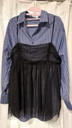 ストライプシャツ チュールキャミソール 長袖のサムネイル