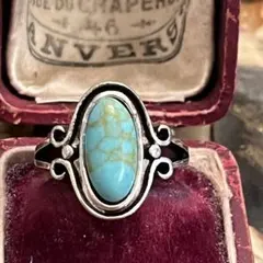 英国　イギリス　ヴィンテージ　玩具　トルコ石風　銀色　シルバー　リング　11号