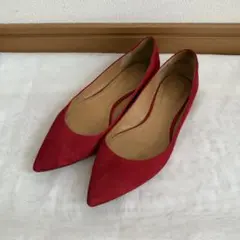 赤 スエード ポインテッドトゥ パンプス