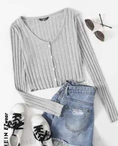 shein vネック リブ