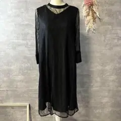 新品未使用　aimer anche スタンドネック総レースリンクドレス　ブラック