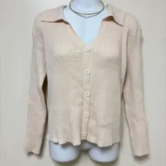 襟付き　スキッパー　リブニット　カーディガン アイボリー　ベージュ　韓国