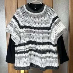 半袖ニットベスト　グレー系　３Ｌ〜５Ｌ　ハンドメイド