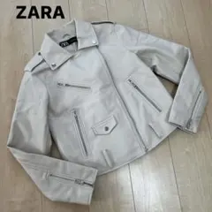 美品　ザラ　フェイクレザージャケット　ライダース　ジャケット　アイボリー　M