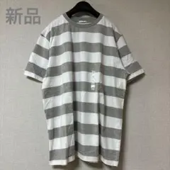 新品 GU ジーユー ボーダー Tシャツ メンズ XLサイズ 白/グレーのサムネイル