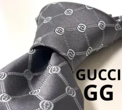 GUCCI GGパターン　ダークグレーシルクネクタイ