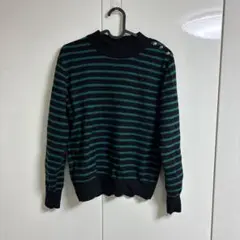 緑と黒のストライプ 長袖セーター