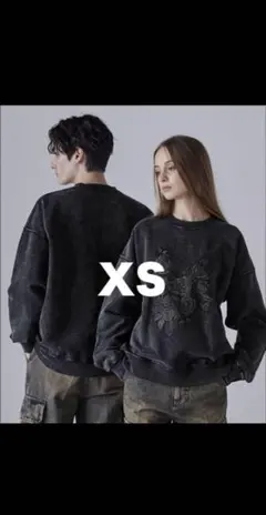 【CLEL】ヘビーウェイト 刺繍デザインスウェット　ブラック　XSサイズ