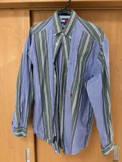 TOMMY HILFIGER 長袖シャツ M 緑青ストライプ