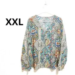 ペイズリー柄 Vネック長袖シャツ 『XXL』 ゆるっとシルエット 古風 オシャレ